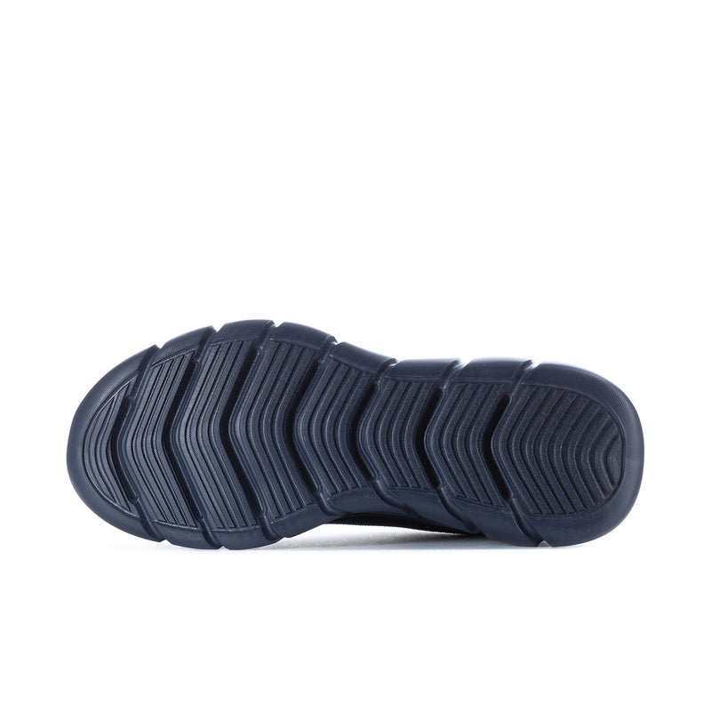 Men's navy sneaker outsole with deep tread pattern for grip