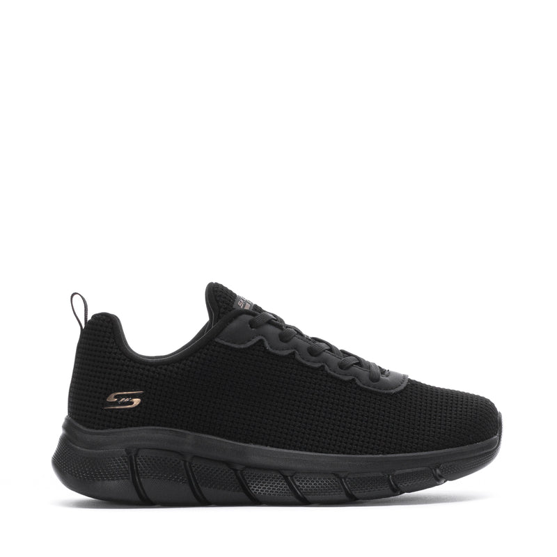 Women's black knit lace-up sneakers with cushioned rubber sole