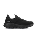 Men's black slip-on knit sneaker with cushioned sole and textured tread