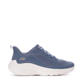 Slate women's wave-knit athletic sneakers with white sole and lace-up front