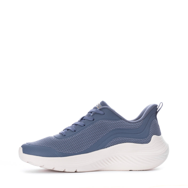 Slate women's lace-up knit sneakers with cushioned white sole, side view