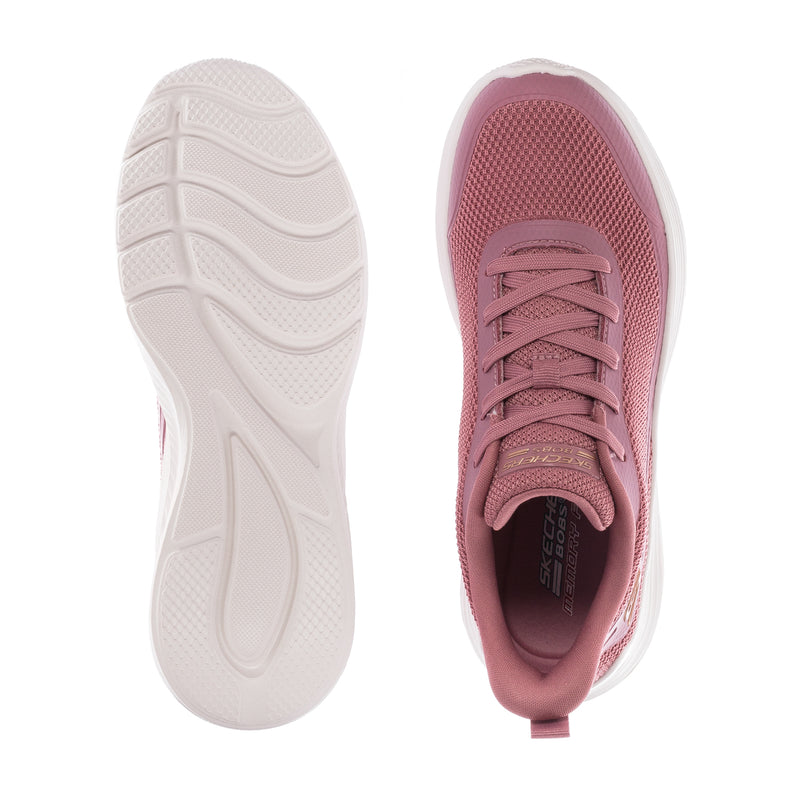 Rose mesh lace-up sneakers with visible outsole tread and inner toe view