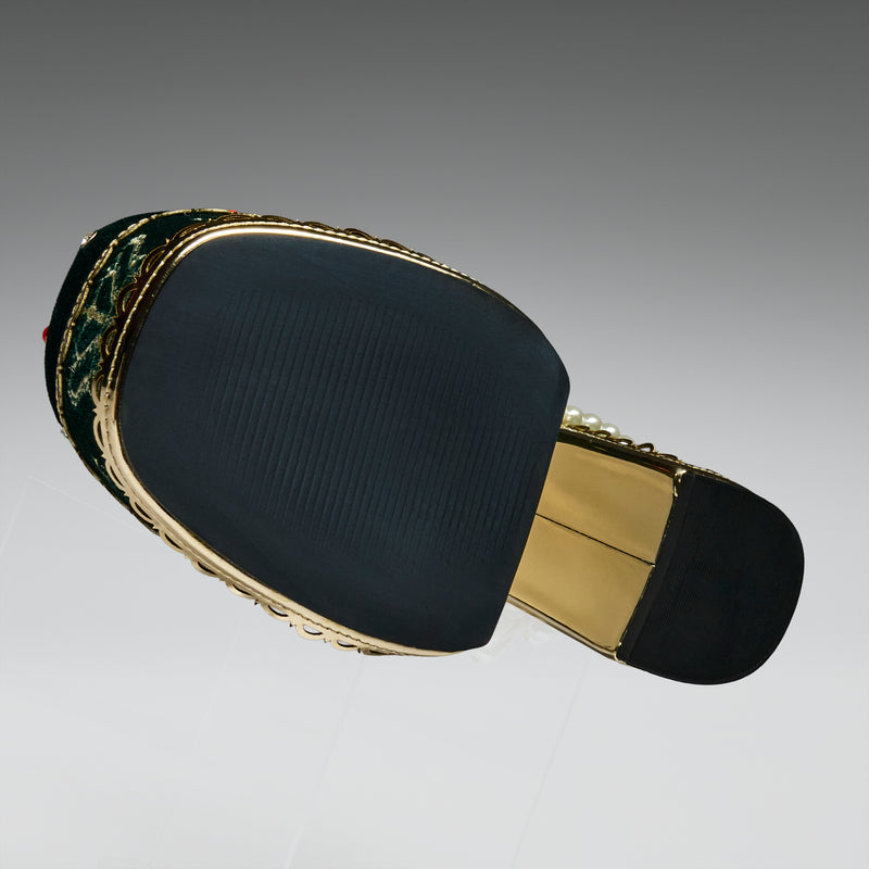 Boleyn’s Revenge Bejewelled Velvet Heels - Green - Sole