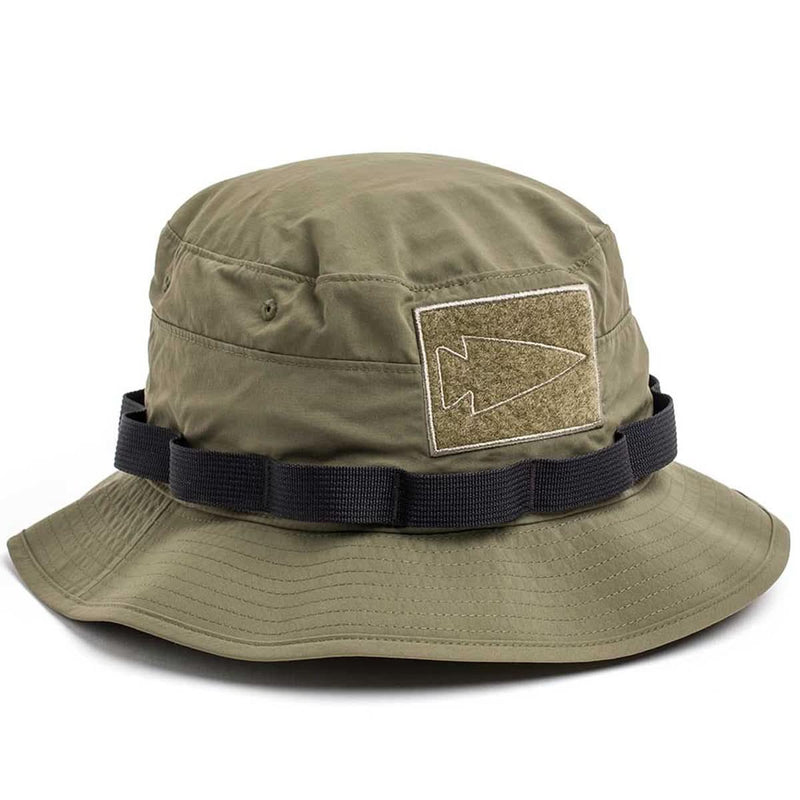 GORUCK ranger green boonie hat with patch panel and tactical webbing
