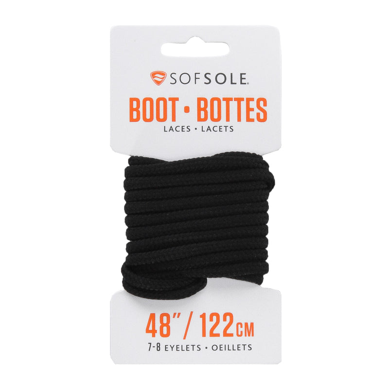 SOFSOLE black boot laces, 48 in (122 cm), 7–8 eyelets, 1 pair