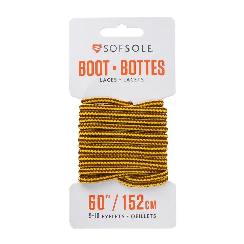 60-inch boot laces, gold and brown striped laces on a Sof Sole card