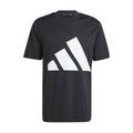 Black men’s crew-neck T-shirt with large white logo graphic across the chest.