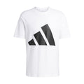 Men's white crewneck graphic T-shirt with large black triple-stripe front print