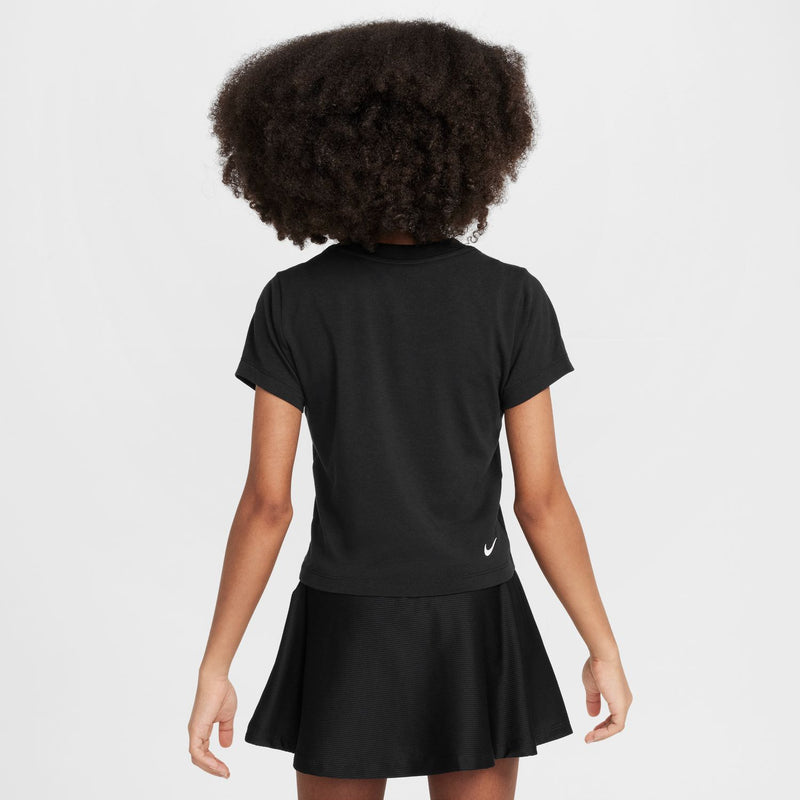 Youth black short-sleeve T-shirt back view with crew neck