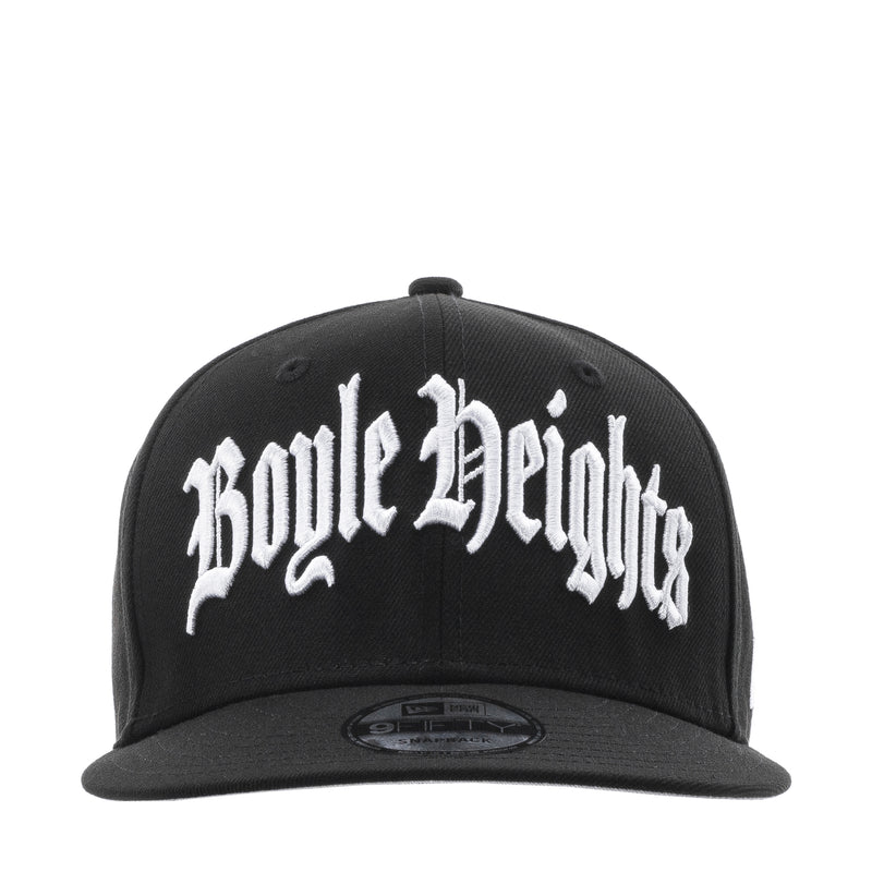Black baseball cap with white Boyle Heights graphic front
