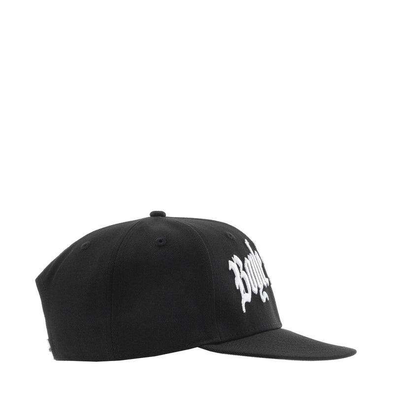 Black baseball cap with white logo on side
