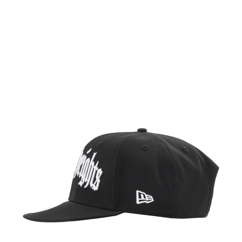 Black baseball cap with white Boyle Heights logo and New Era flag