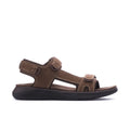 Men's dark tan sport sandals with adjustable hook-and-loop straps and cushioned sole