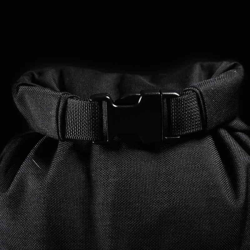 Close-up of black GORUCK rucking backpack buckle and durable fabric
