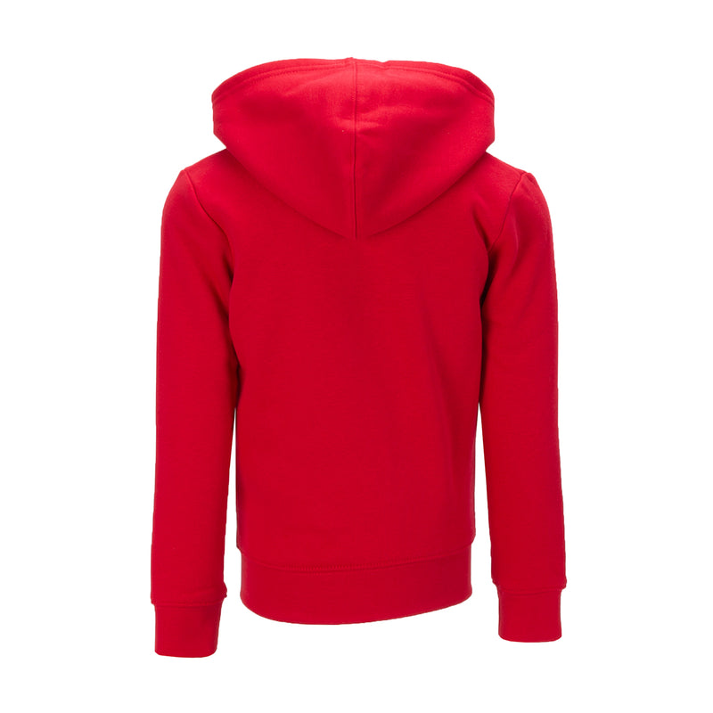 Kids fleece zip-up hoodie, red with hood and front zipper