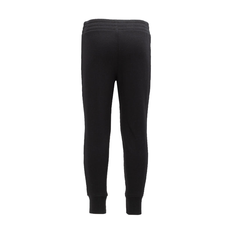 Kids fleece jogger pants, black with ribbed cuffs and elastic waistband