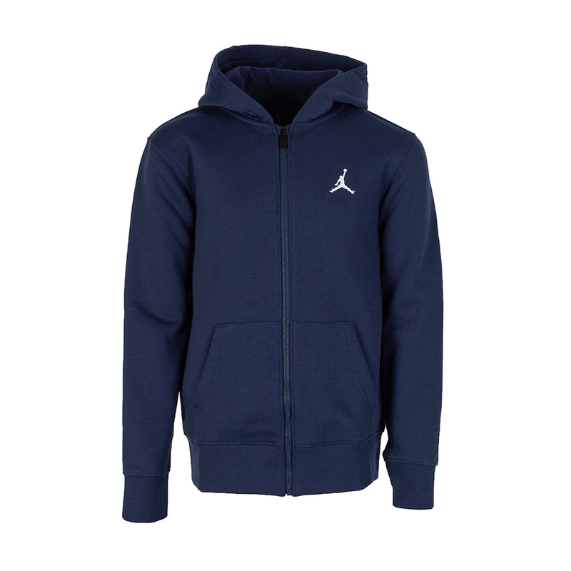 Youth midnight navy fleece full-zip hoodie with hood and front zipper, Jumpman logo