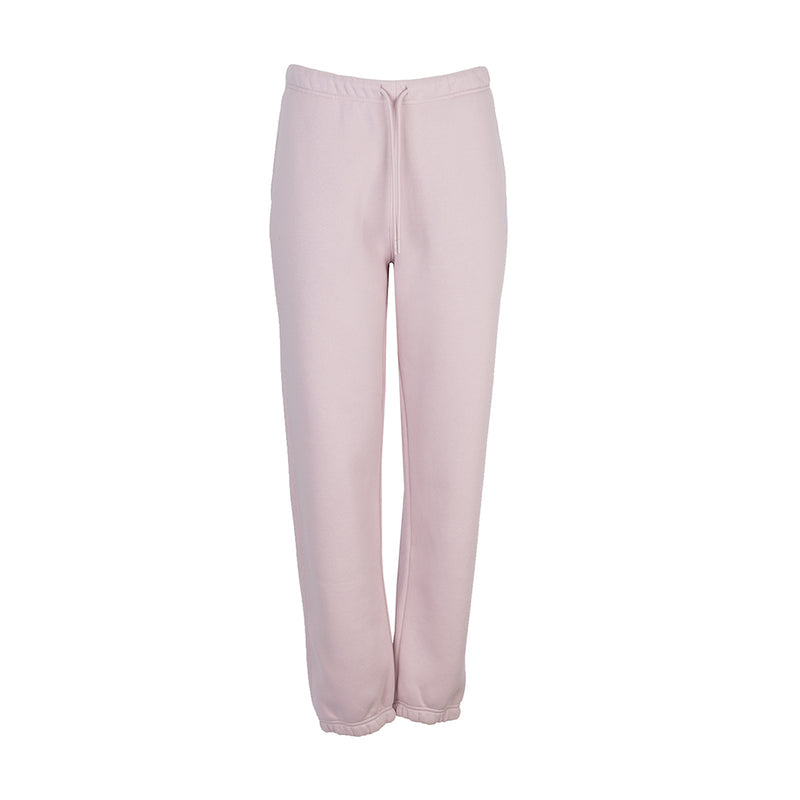 Women's dusty rose fleece jogger pants with drawstring waist and tapered legs