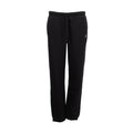 Women's black fleece sweatpants with elastic waist, drawstring, and ankle cuffs