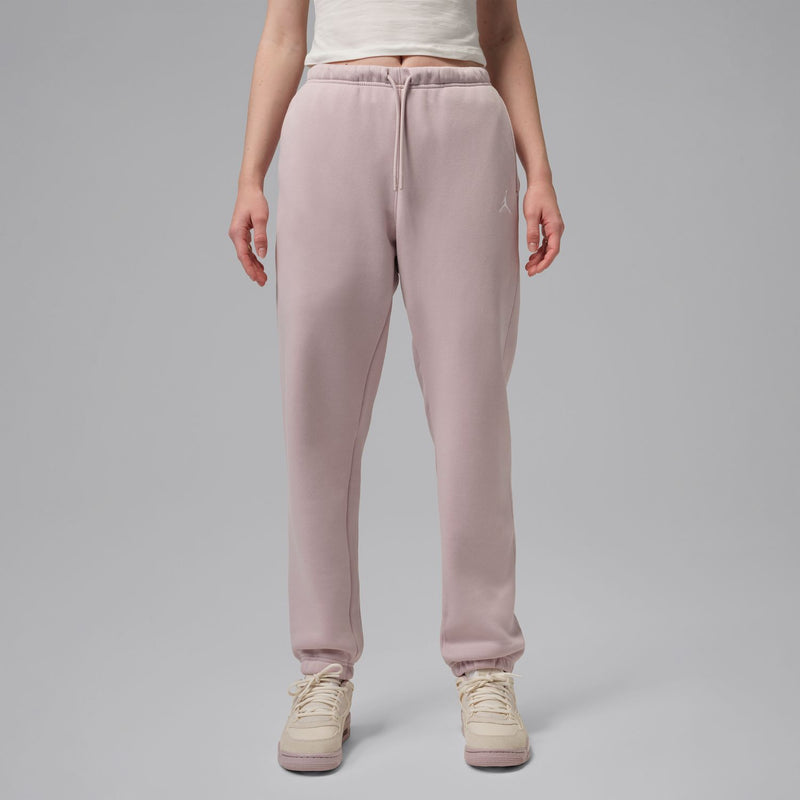 Women's dusty rose fleece pants, full length with elastic cuffs and drawstring waist
