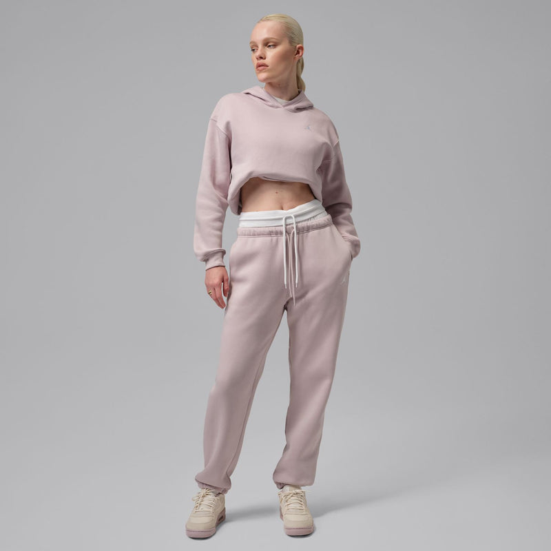 Women's dusty rose fleece jogger pants with drawstring waist and cuffed ankle