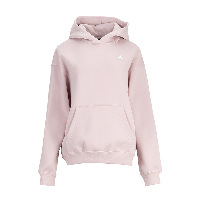 Women's pink fleece pullover hoodie with hood, kangaroo pocket, Jordan logo