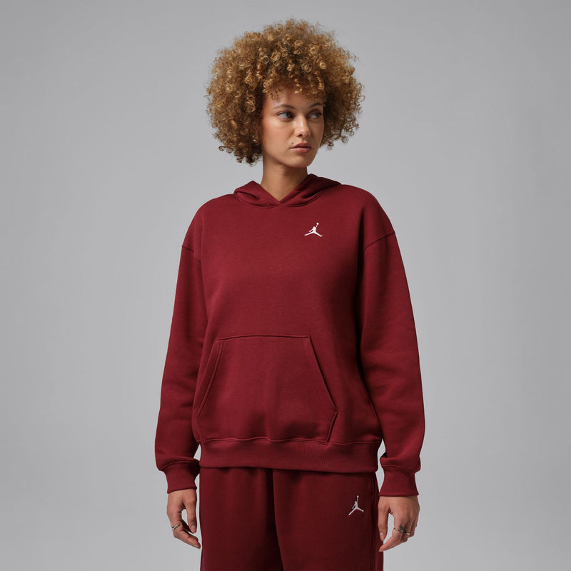Women’s fleece pullover hoodie, team red with kangaroo pocket and small Jordan logo