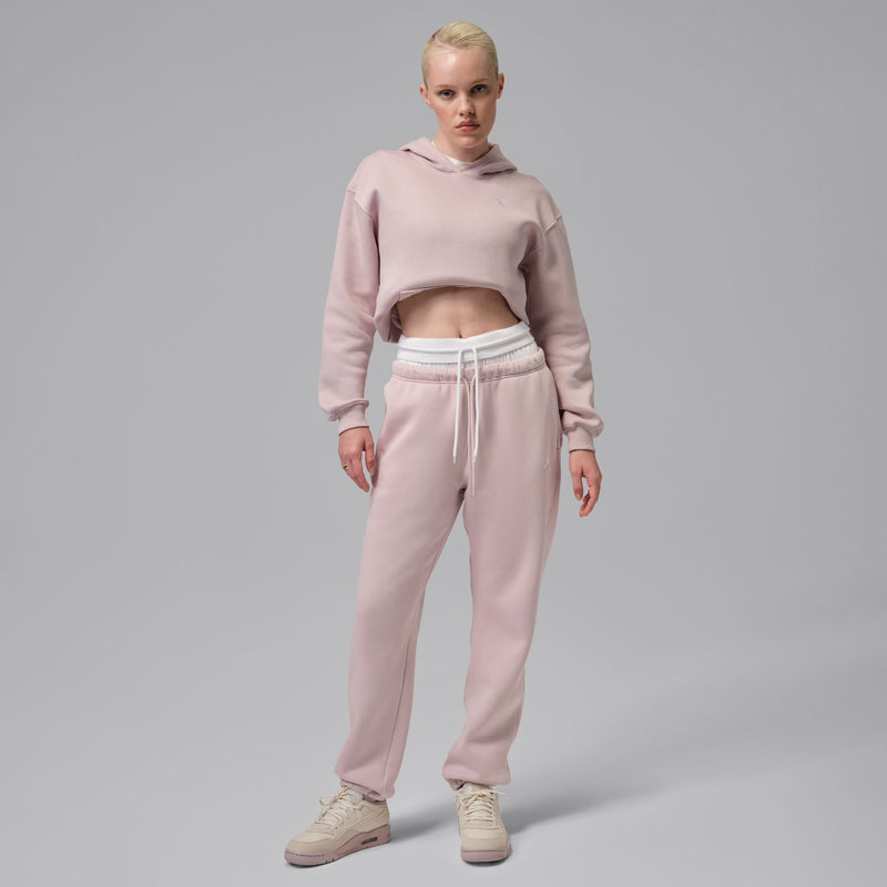 Women's pink fleece cropped pullover hoodie with hood and Jordan logo