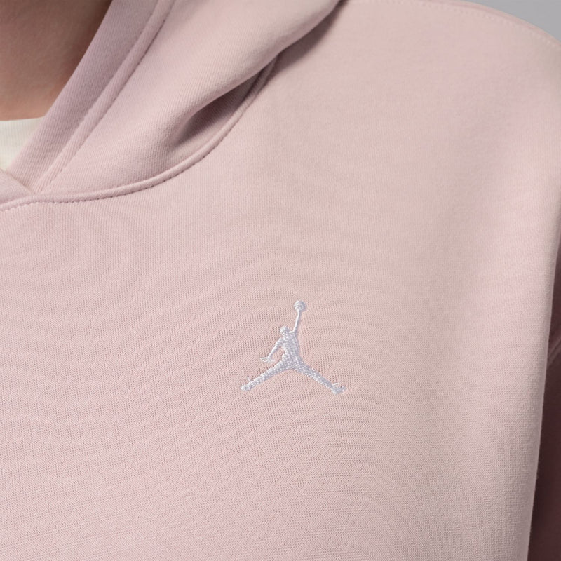 Pink fleece hoodie with small white Jordan logo on chest