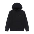 Youth black fleece pullover hoodie with hood, kangaroo pocket, and Jumpman logo.