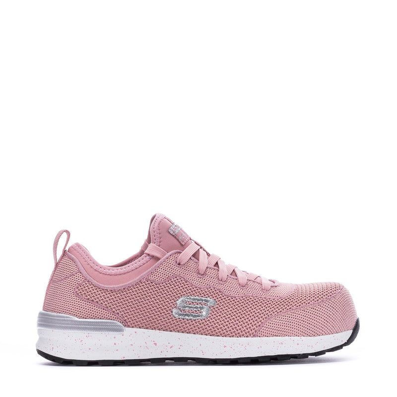 Pink lace-up athletic sneaker with padded collar and cushioned midsole