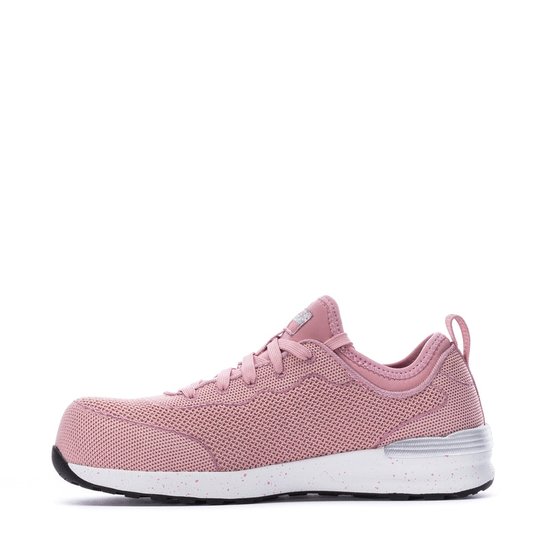 Pink mesh-knit low-top sneaker with lace-up closure and white side stripe