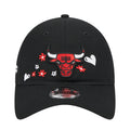 Kids black baseball cap with embroidered bull head and red/white flower details