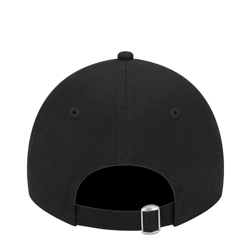 Kids black baseball cap back view with adjustable metal strap