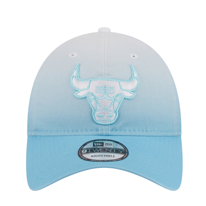 Light blue ombre baseball cap with embroidered bull logo and New Era adjustable strap