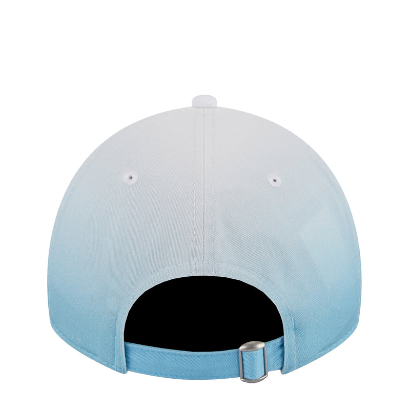 Light blue ombre baseball cap with inner black lining and adjustable back strap