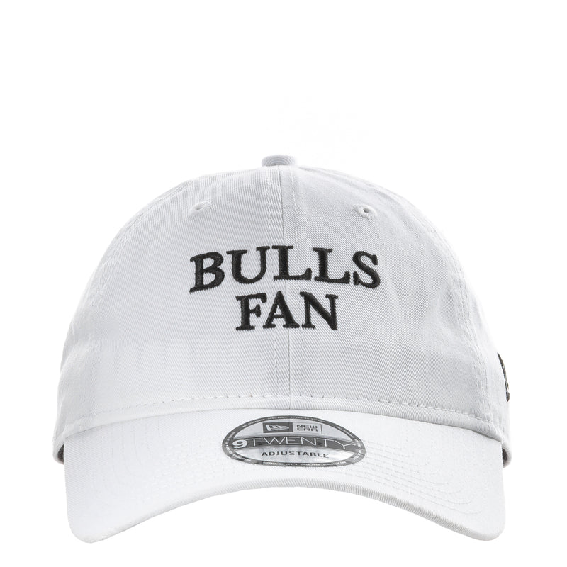 White baseball cap with Bulls Fan embroidery and adjustable strap