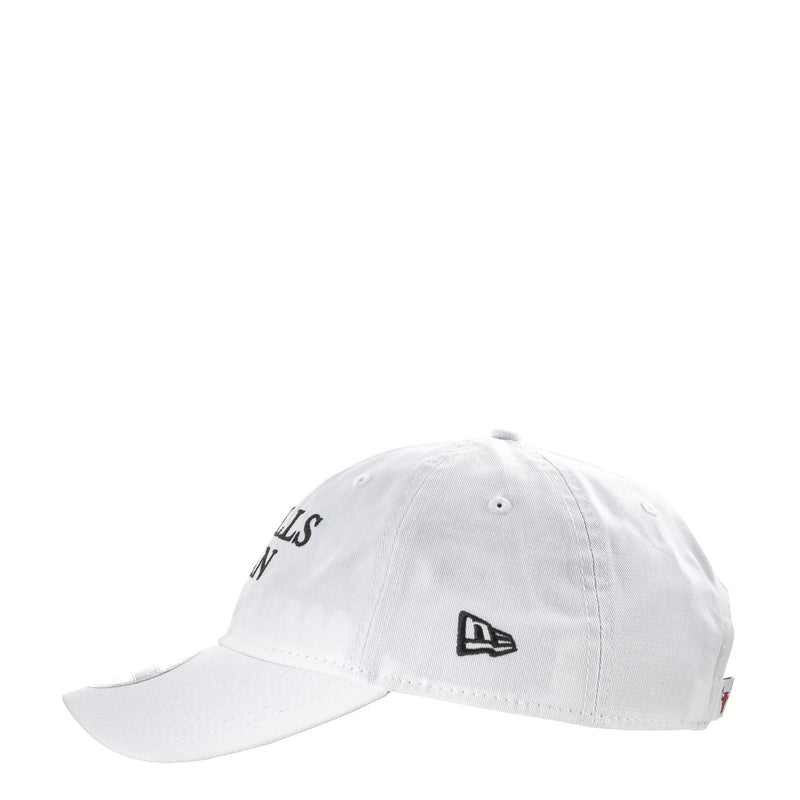 White baseball cap with New Era side logo and ventilation eyelets