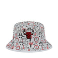 Kids white bucket hat with red and black robot graphic pattern