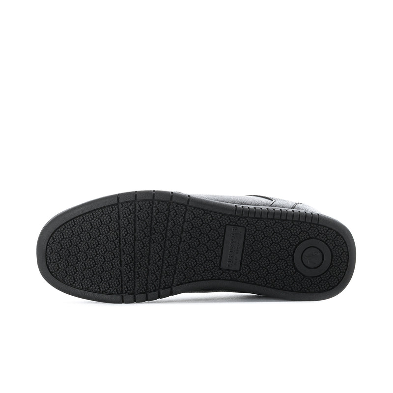 Men's slip-resistant shoe outsole, black rubber tread with circular traction logo