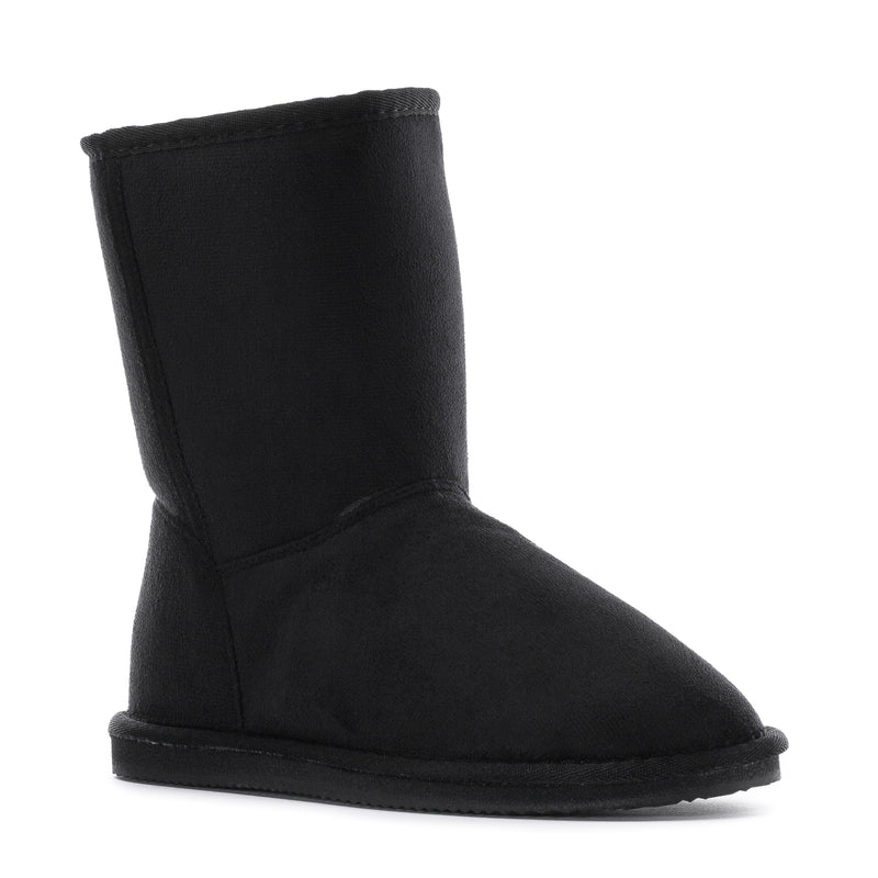 Women's black suede ankle boot, low profile and stitched midsole
