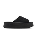 Women's black slip-on sandals with swoosh logo and chunky platform sole
