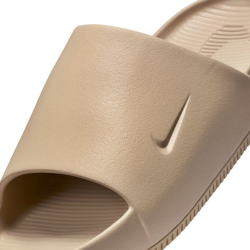 Khaki Nike slide sandal upper with swoosh and contoured open toe