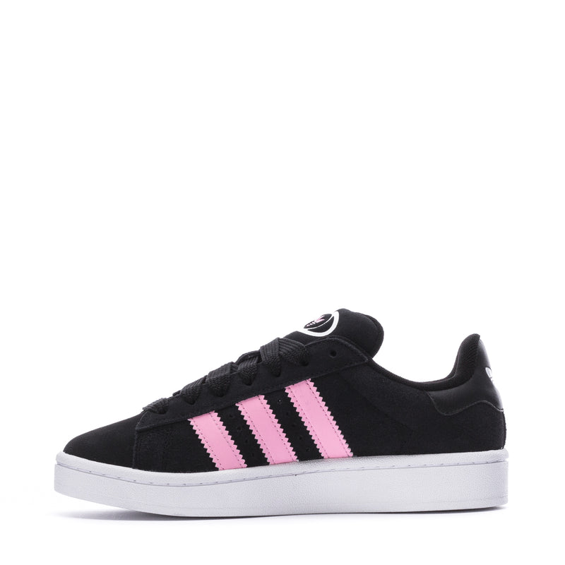 Women’s black fabric low-top sneakers with pink center stripe and white sole