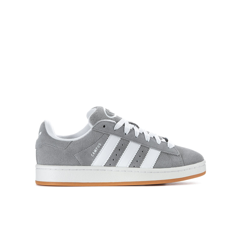 Youth Adidas Campus sneakers in grey suede with white stripes and gum sole