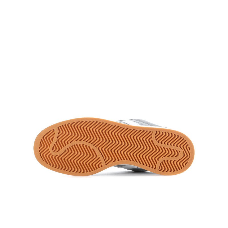 Youth Adidas Campus gum rubber outsole with textured tread on grey upper