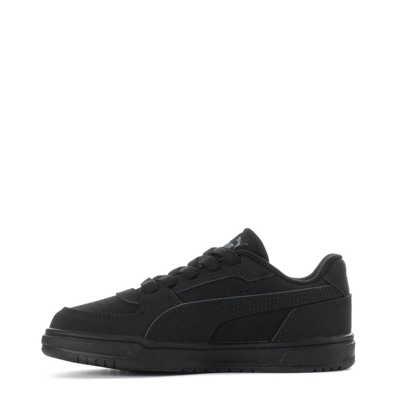 Kids' black lace-up sneaker, side panel with Puma stripe logo and textured sole