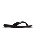 Women's black thong sandals with white footbed and curved strap