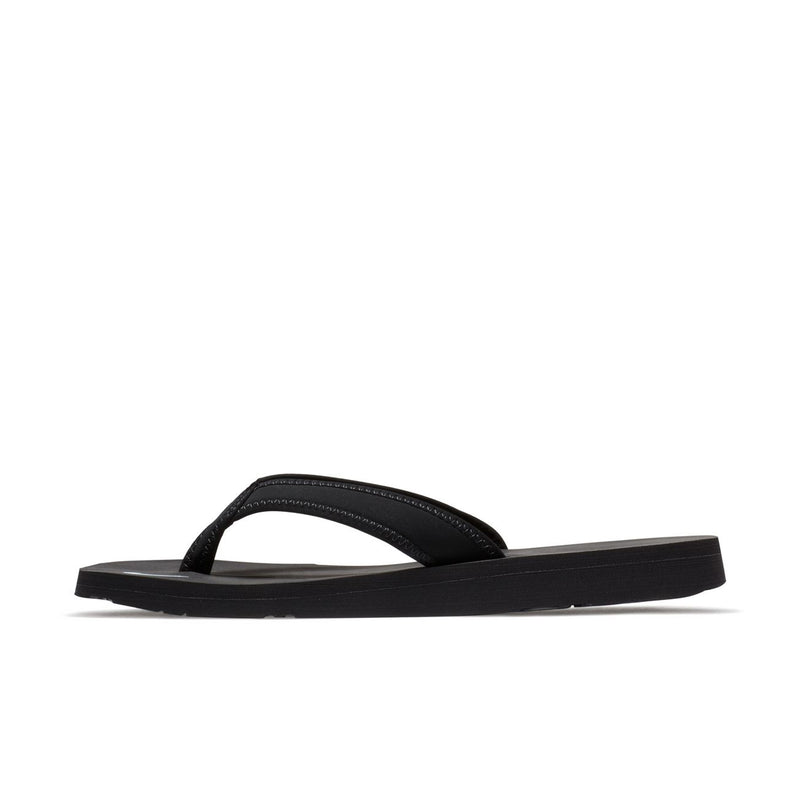 Women's black thong sandals with arched strap and cushioned footbed