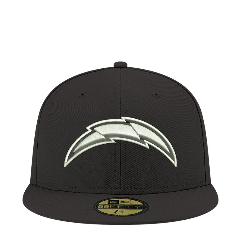 Black baseball cap with Chargers-style lightning logo on front, flat brim